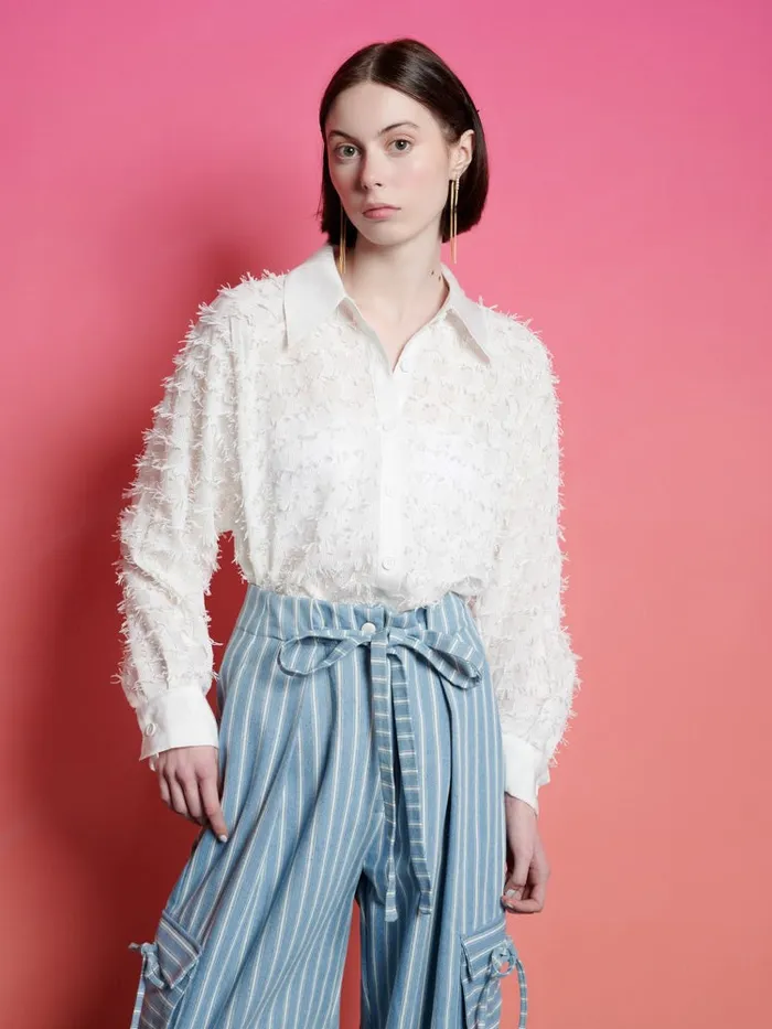 Women Sister Jane Tops Ghospell Stevie Textured Shirt White