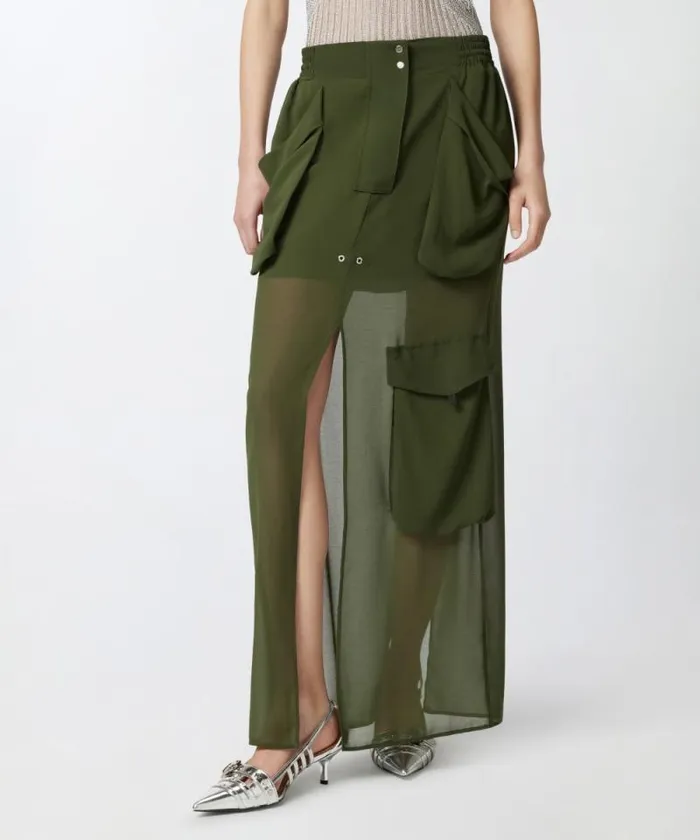 Women Skirts Pinko Long Georgette Skirt With Pockets Green Rainforest