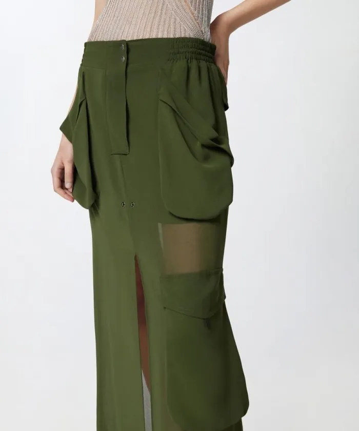 Women Skirts Pinko Long Georgette Skirt With Pockets Green Rainforest