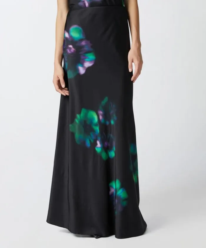 Women Skirts Pinko Long Satin Skirt With Floral Print Blackgreen Women Skirts Pinko Long Satin Skirt With Floral Print Blackgreen