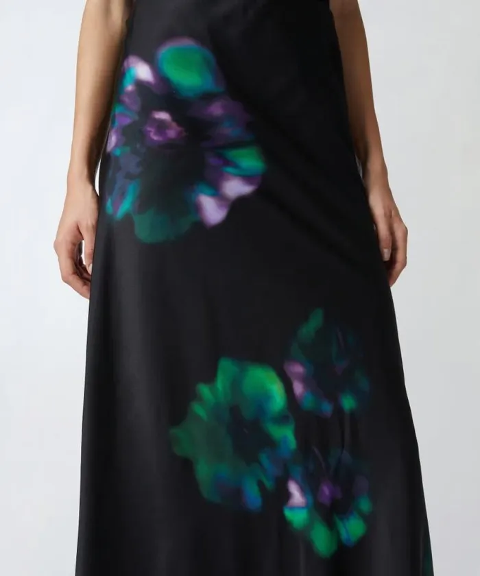Women Skirts Pinko Long Satin Skirt With Floral Print Blackgreen Women Skirts Pinko Long Satin Skirt With Floral Print Blackgreen