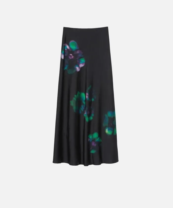 Women Skirts Pinko Long Satin Skirt With Floral Print Blackgreen Women Skirts Pinko Long Satin Skirt With Floral Print Blackgreen