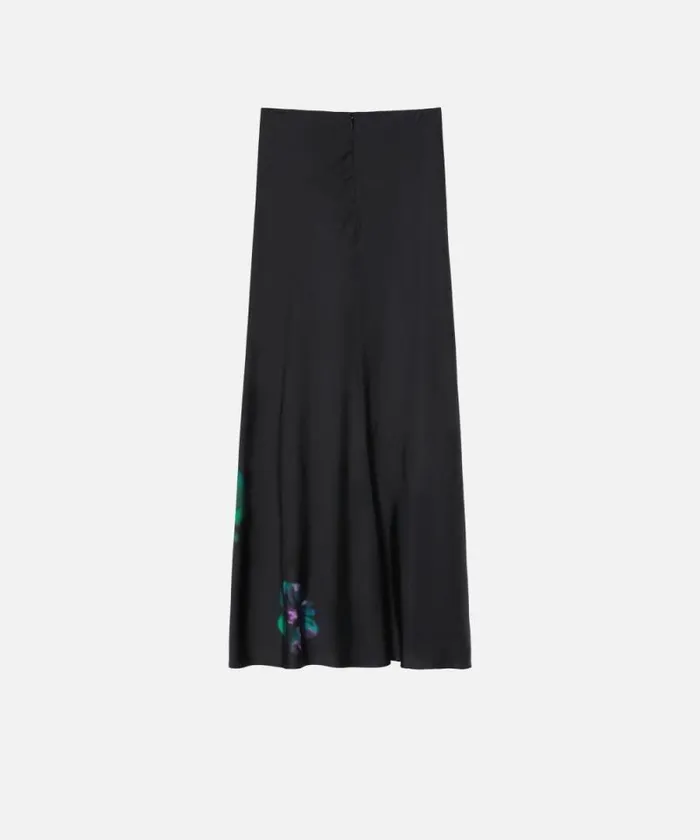 Women Skirts Pinko Long Satin Skirt With Floral Print Blackgreen Women Skirts Pinko Long Satin Skirt With Floral Print Blackgreen