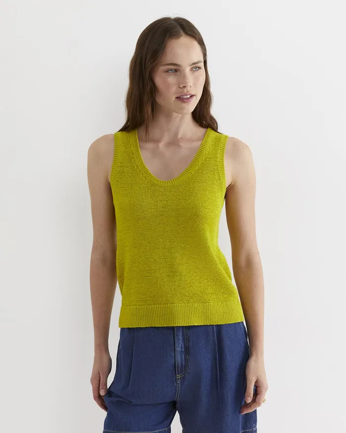 Women Sportscraft Knits and Cardigans Josie Tape Yarn Singlet Celery