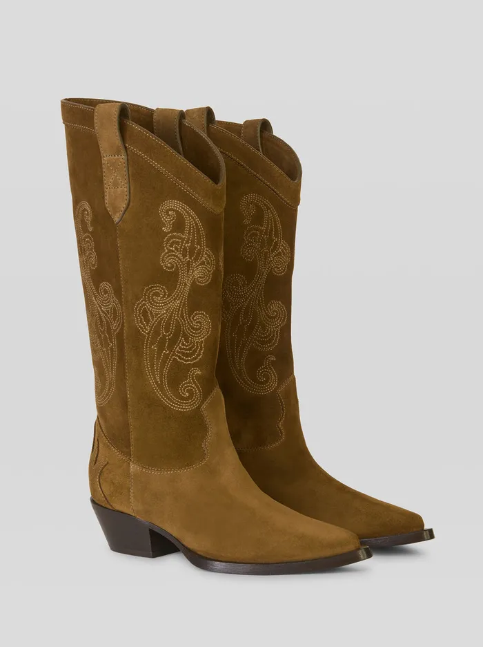 Women Suede Boots With Paisley Embroidery Etro Boots And Ankle Boots