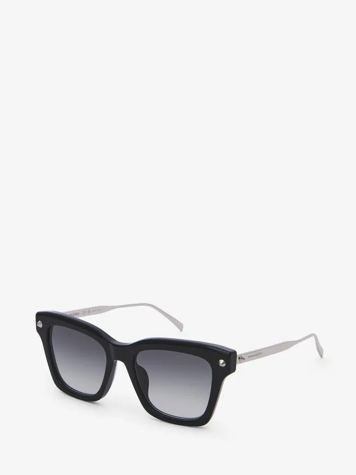 Women Sunglasses Alexander McQueen Spike Studs Soft Square Sunglasses Blackgrey