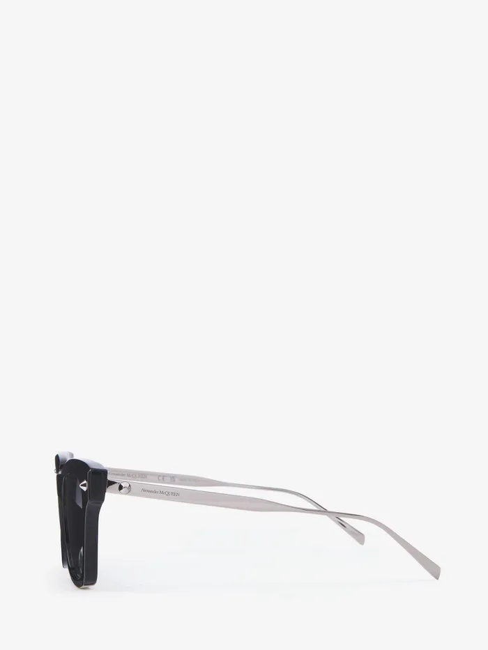 Women Sunglasses Alexander McQueen Spike Studs Soft Square Sunglasses Blackgrey