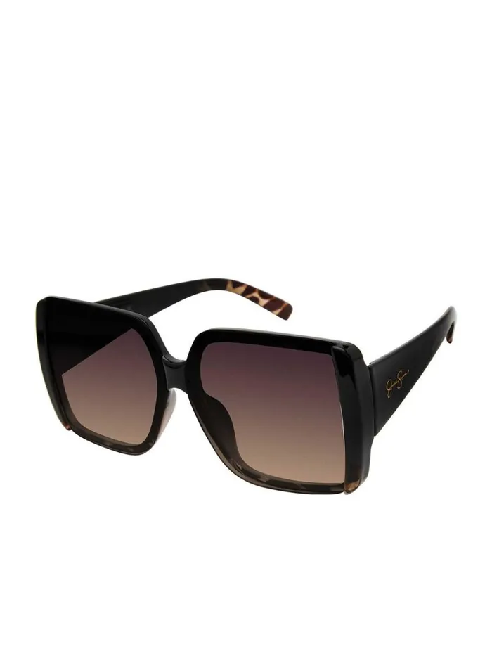 Women Sunglasses Jessica Simpson Oversized Glamorous Square Sunglasses In Black And Tortoise