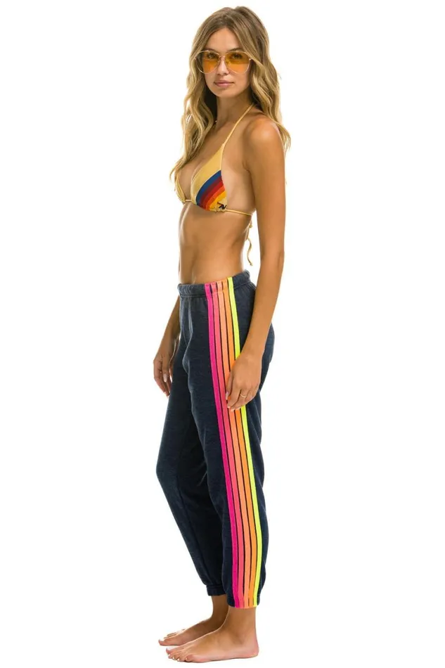 Women Sweatpants Aviator Nation 5 Stripe Sweatpants 8211 Heather Navy Neon Rainbow