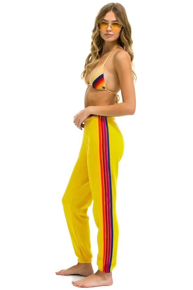 Women Sweatpants Aviator Nation 5 Stripe Sweatpants 8211 Lemon Yellow Purple