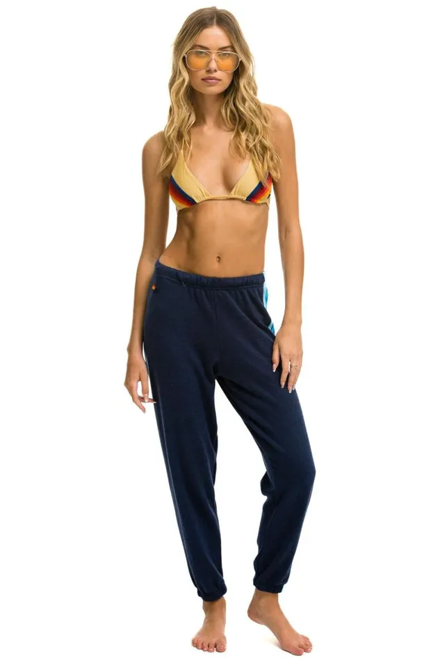 Women Sweatpants Aviator Nation 5 Stripe Sweatpants 8211 Navy Blue