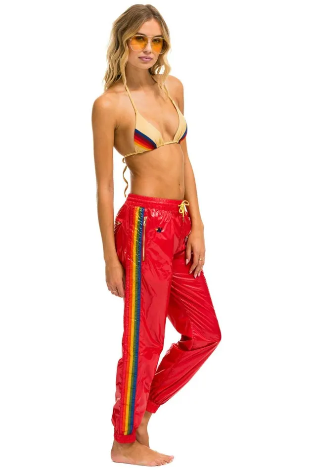 Women Sweatpants Aviator Nation 5 Stripe Wind Pant 8211 Cherry Glossy