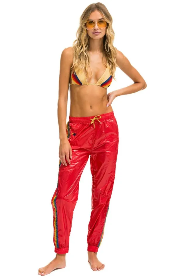 Women Sweatpants Aviator Nation 5 Stripe Wind Pant 8211 Cherry Glossy