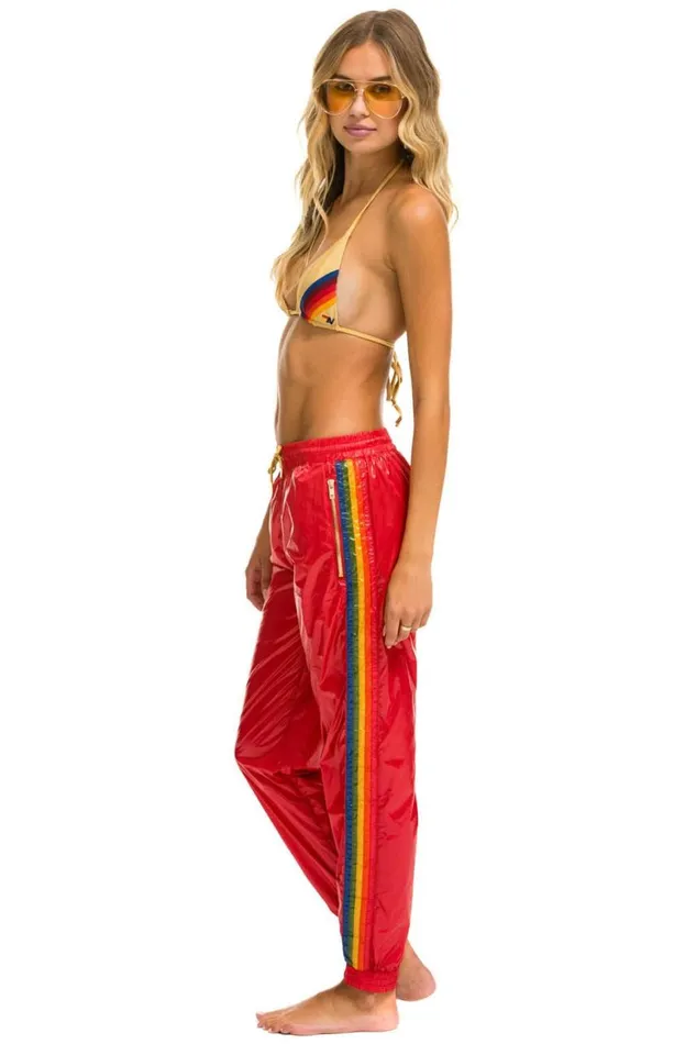 Women Sweatpants Aviator Nation 5 Stripe Wind Pant 8211 Cherry Glossy