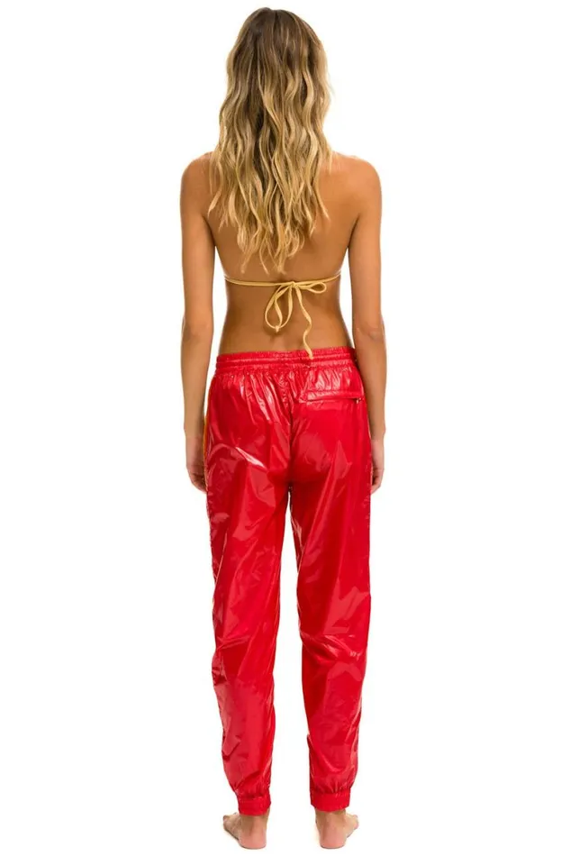 Women Sweatpants Aviator Nation 5 Stripe Wind Pant 8211 Cherry Glossy