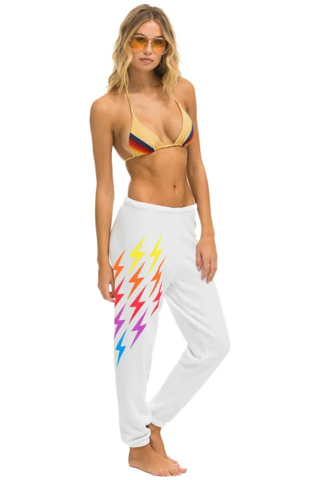 Women Sweatpants Aviator Nation Bolt Gradient Sweatpants 8211 White Rainbow