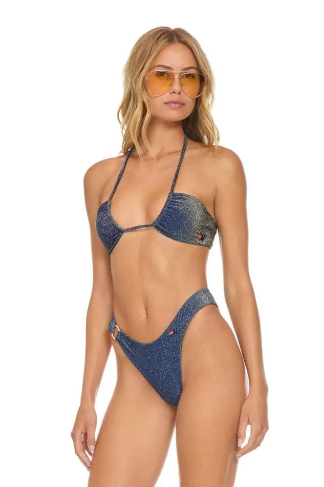 Women Swim Bottoms Aviator Nation Sparkle Gypsy Ring HiCut Full Coverage Bikini Bottoms 8211 Navy