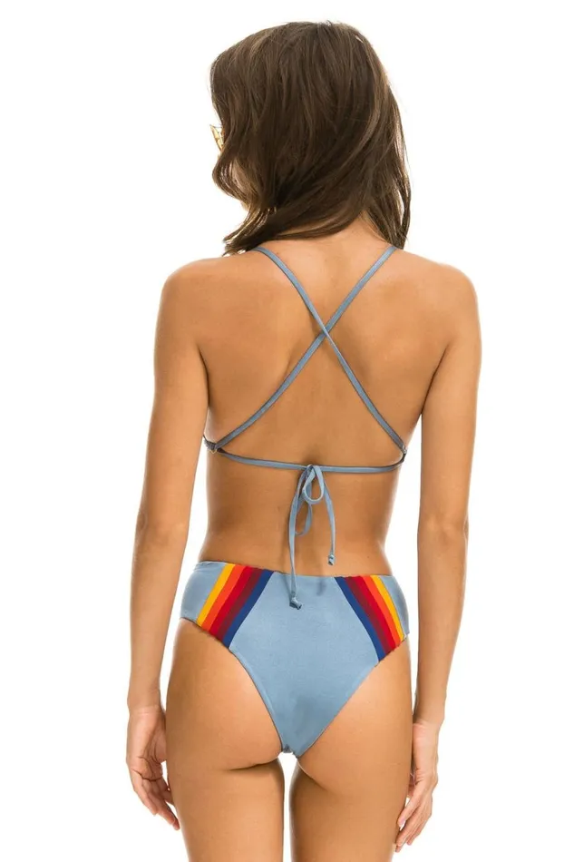 Women Swim Tops Aviator Nation 5 Stripe Triangle Cross Back Bikini Top 8211 Islanda
