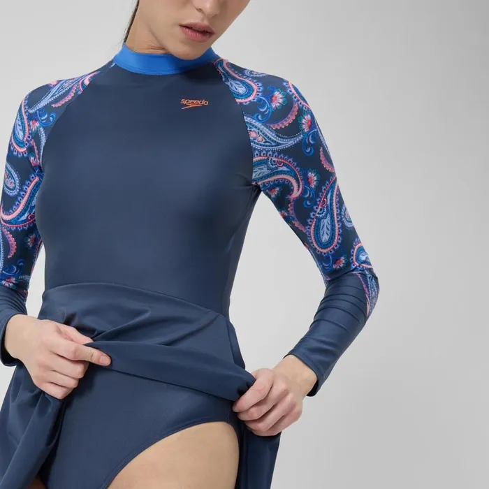 Women Swimming Costumes Speedo Women039s Long Sleeve Swim Dress NavyBlue