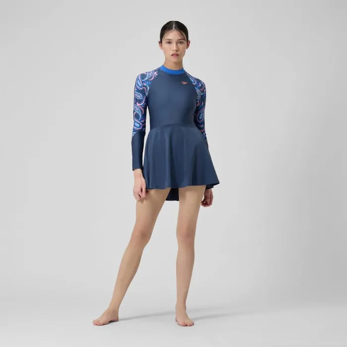 Women Swimming Costumes Speedo Women039s Long Sleeve Swim Dress NavyBlue