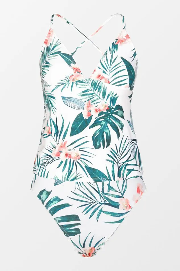 Women Tankini Cupshe Paradise Tropics Tankini And Merrow Edge Hipster Set Multicolor