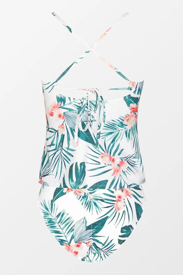 Women Tankini Cupshe Paradise Tropics Tankini And Merrow Edge Hipster Set Multicolor