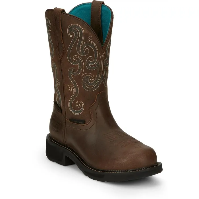 WOMEN Tasha 11034 Steel Toe Waterproof Work Boot Brown Justin Boots Work