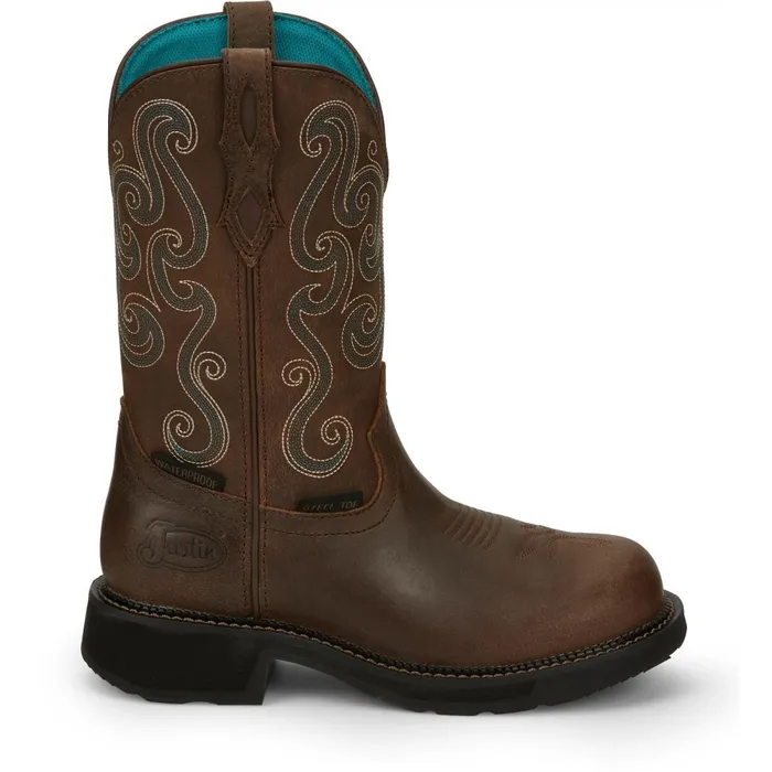 WOMEN Tasha 11034 Steel Toe Waterproof Work Boot Brown Justin Boots Work