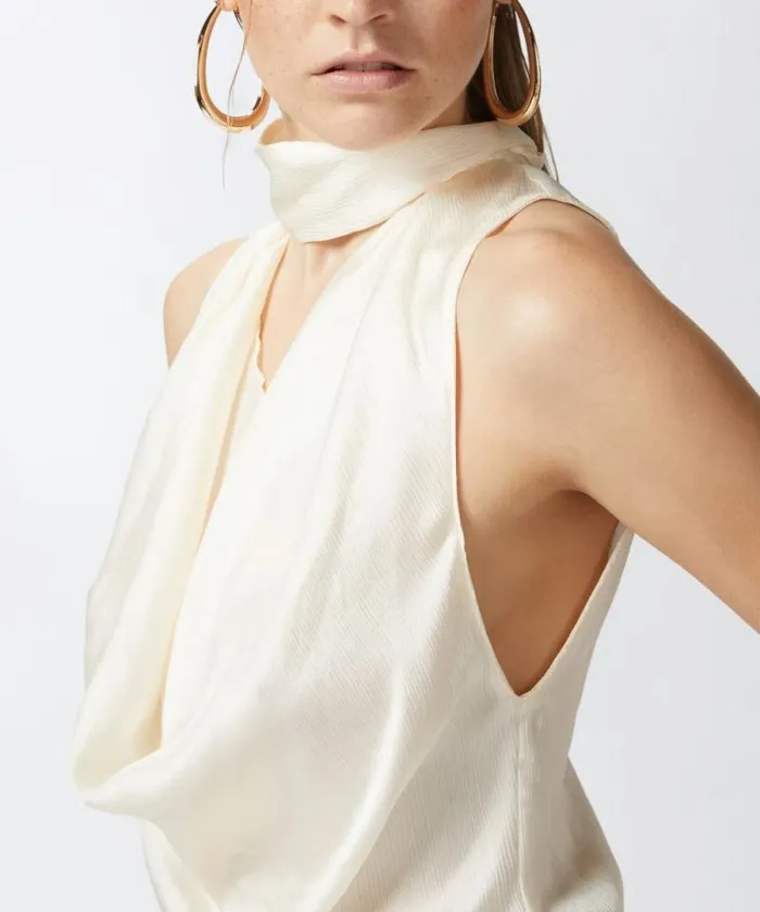 Women Topwear Pinko Crinkle Satin Top With Draping Lily White Women Topwear Pinko Crinkle Satin Top With Draping Lily White
