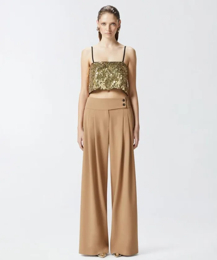 Women Topwear Pinko Cropped Vest Top With Golden Sequins Goldcrystal