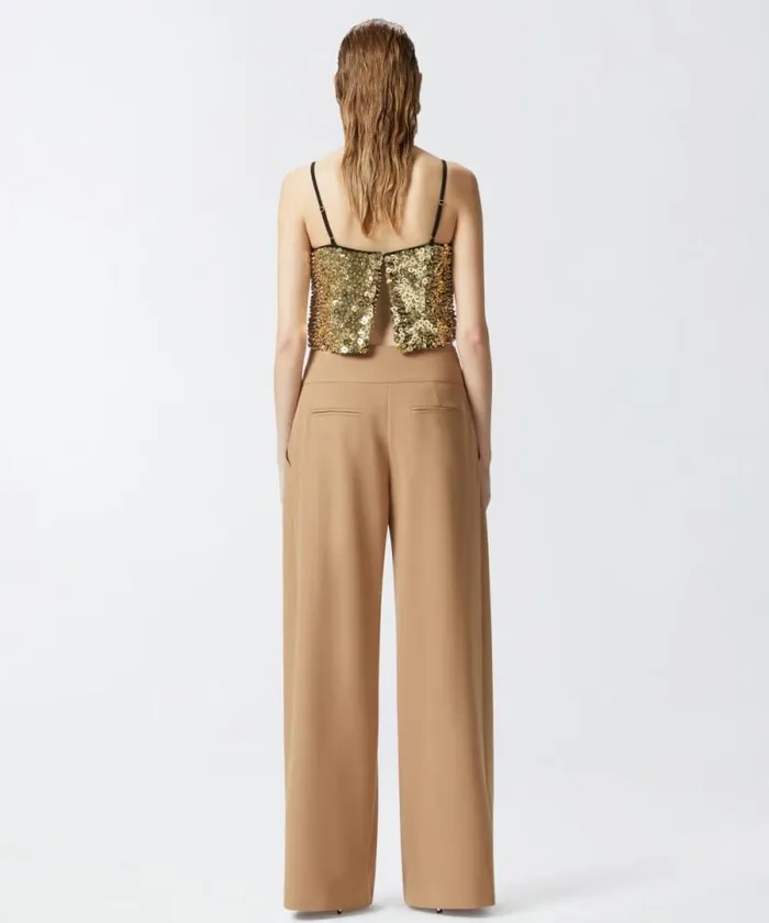 Women Topwear Pinko Cropped Vest Top With Golden Sequins Goldcrystal