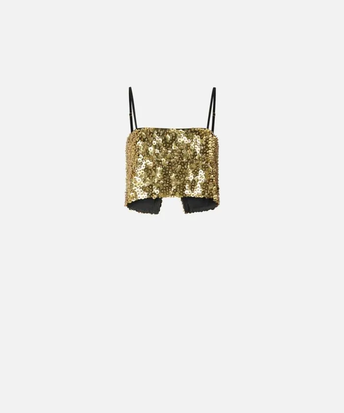 Women Topwear Pinko Cropped Vest Top With Golden Sequins Goldcrystal