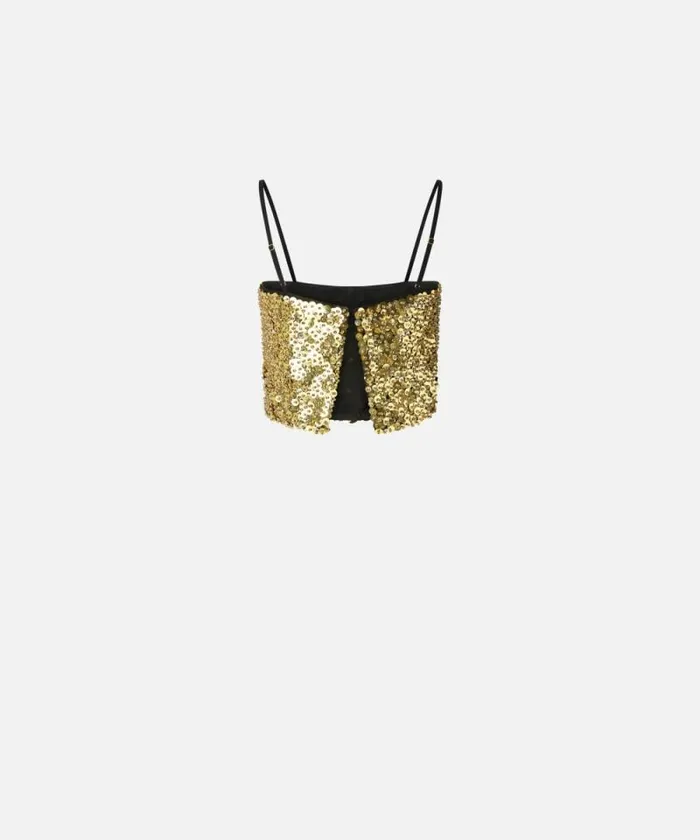 Women Topwear Pinko Cropped Vest Top With Golden Sequins Goldcrystal