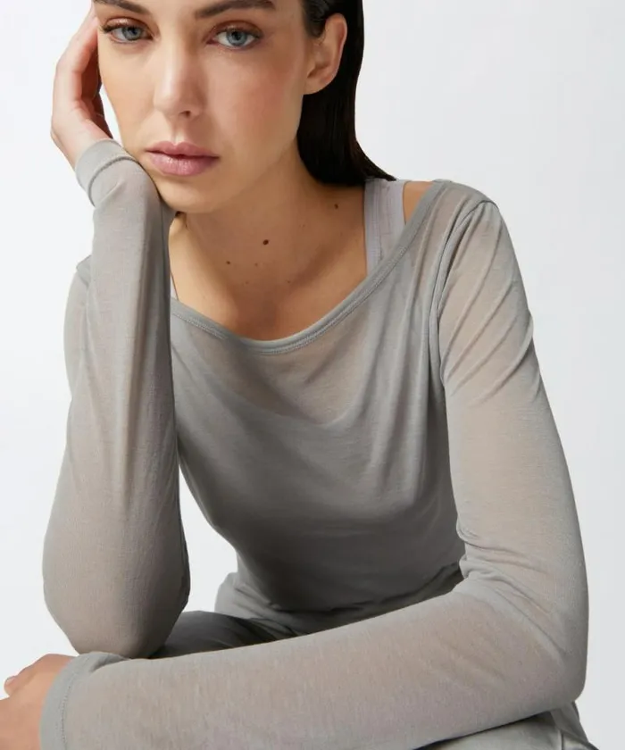 Women Topwear Pinko Lightweight Gauze Jersey Sweater With Long Sleeves Dark Greygrey