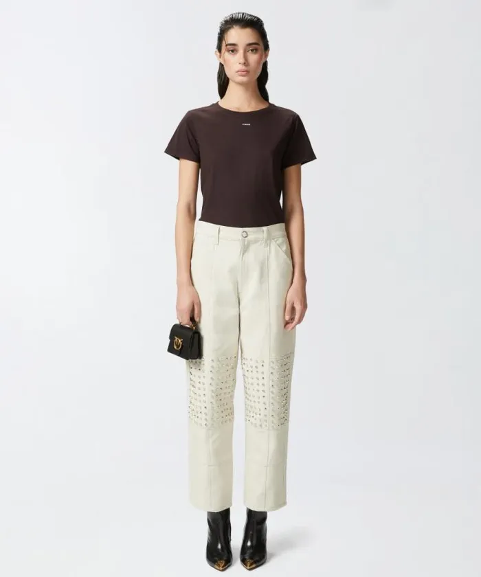 Women Trousers Pinko Cotton Bull Trousers With Pointed Studs Fog Beige