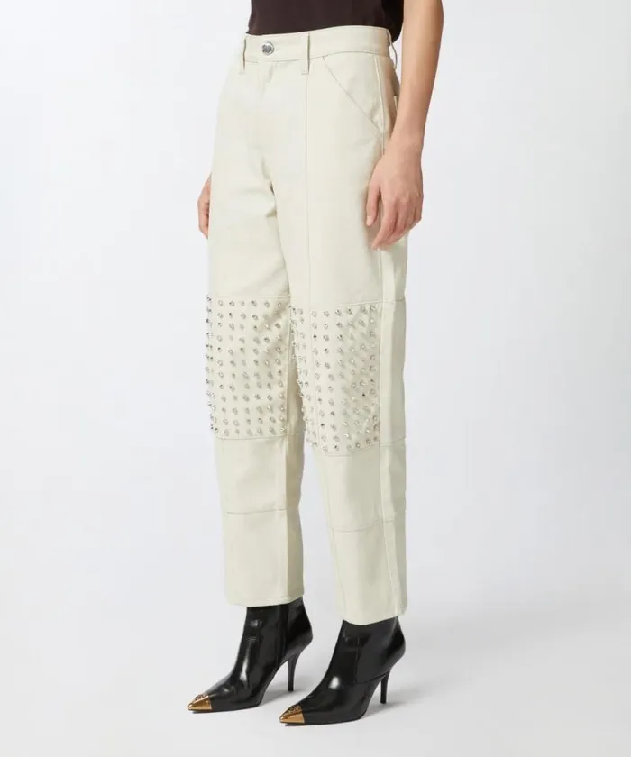 Women Trousers Pinko Cotton Bull Trousers With Pointed Studs Fog Beige Women Trousers Pinko Cotton Bull Trousers With Pointed Studs Fog Beige