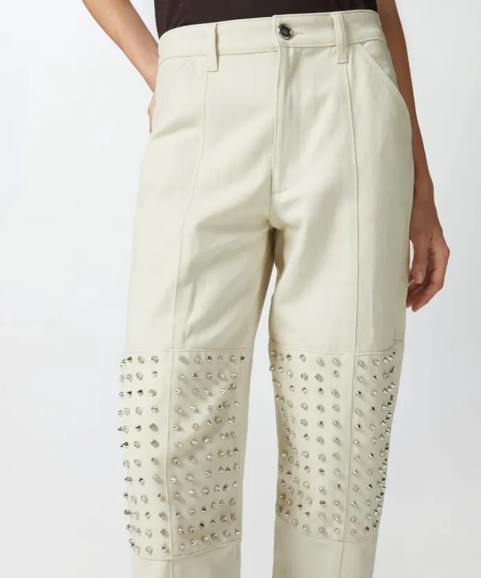 Women Trousers Pinko Cotton Bull Trousers With Pointed Studs Fog Beige Women Trousers Pinko Cotton Bull Trousers With Pointed Studs Fog Beige