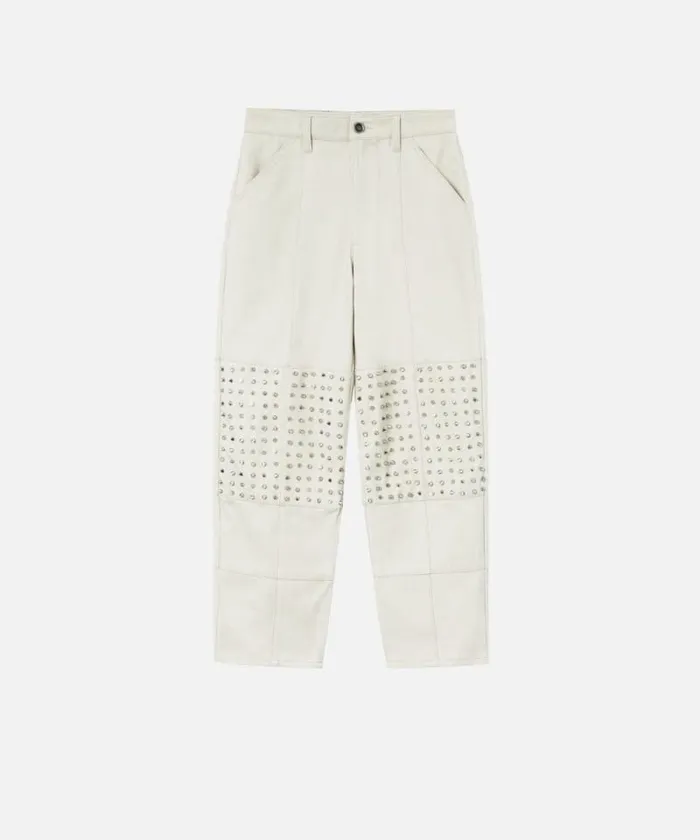 Women Trousers Pinko Cotton Bull Trousers With Pointed Studs Fog Beige Women Trousers Pinko Cotton Bull Trousers With Pointed Studs Fog Beige