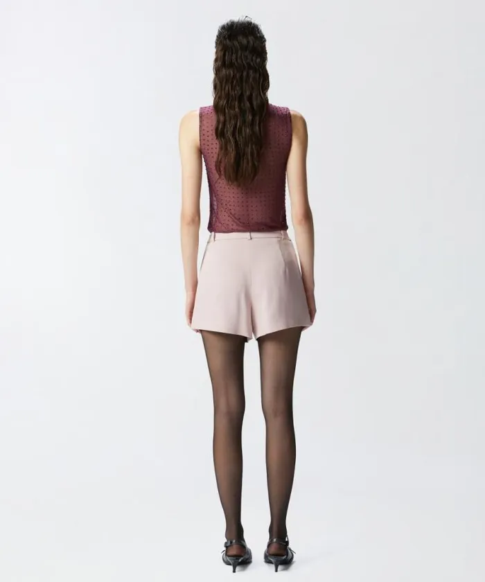 Women Trousers Pinko Crossoverfront Shorts In Technical Cady Zephyr Pink Women Trousers Pinko Crossoverfront Shorts In Technical Cady Zephyr Pink
