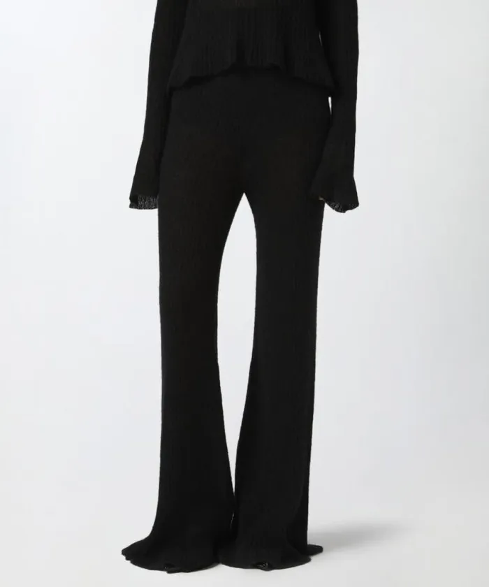 Women Trousers Pinko Veileffect Ribbed Knit Trousers Limo Black