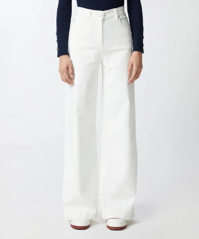 Women Trousers Pinko Wideleg Trousers In Dyed Twill Snow White Women Trousers Pinko Wideleg Trousers In Dyed Twill Snow White