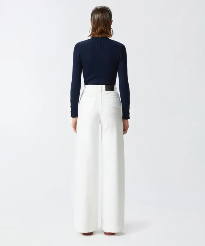 Women Trousers Pinko Wideleg Trousers In Dyed Twill Snow White Women Trousers Pinko Wideleg Trousers In Dyed Twill Snow White