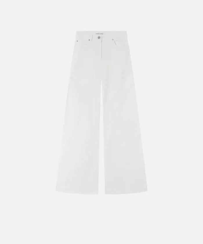 Women Trousers Pinko Wideleg Trousers In Dyed Twill Snow White Women Trousers Pinko Wideleg Trousers In Dyed Twill Snow White