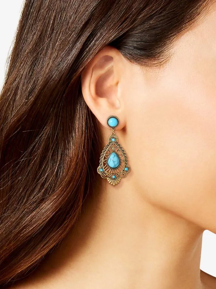 Women Turquoise Collection Jessica Simpson Turquoise Stone Filigree Earrings