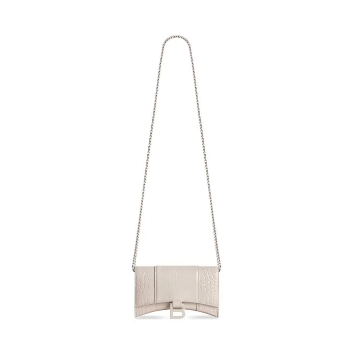 Women Wallets On Chain Balenciaga Hourglass Wallet On Chain Crocodile Embossed In Beige