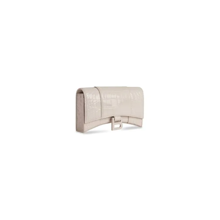 Women Wallets On Chain Balenciaga Hourglass Wallet On Chain Crocodile Embossed In Beige