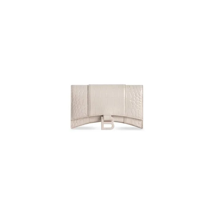 Women Wallets On Chain Balenciaga Hourglass Wallet On Chain Crocodile Embossed In Beige