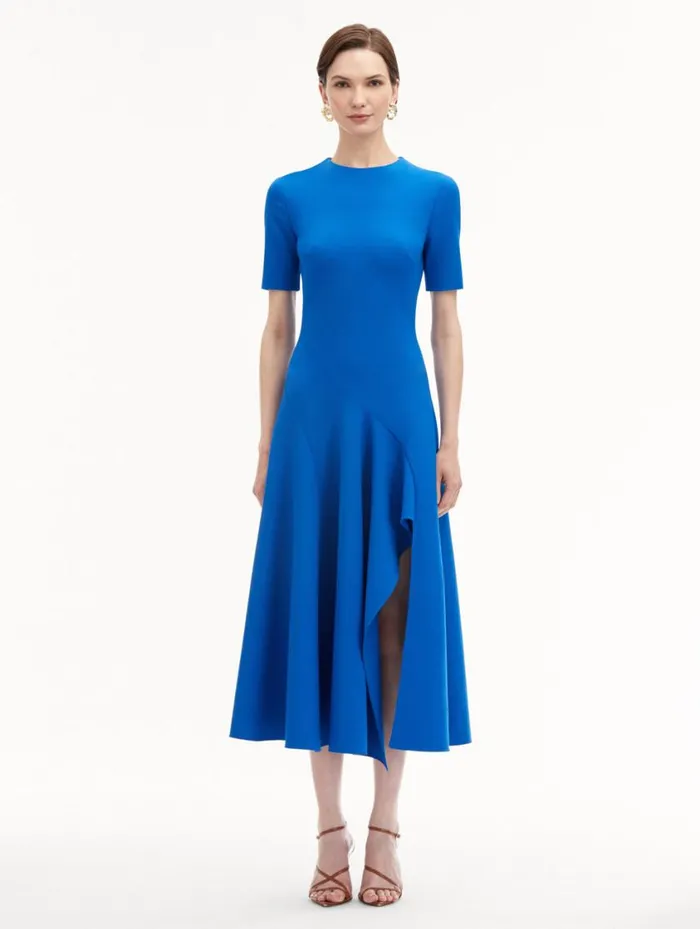 Women Wave Detail Midi Dress Lapis Oscar De La Renta Dresses Women Wave Detail Midi Dress Lapis Oscar De La Renta Dresses