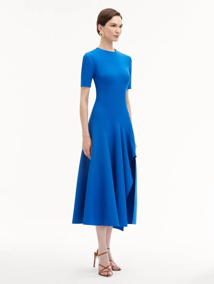 Women Wave Detail Midi Dress Lapis Oscar De La Renta Dresses Women Wave Detail Midi Dress Lapis Oscar De La Renta Dresses
