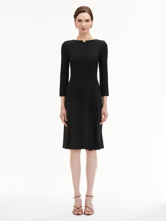 Women Wool and Chiffon Inset Dress Black Oscar De La Renta Dresses Women Wool and Chiffon Inset Dress Black Oscar De La Renta Dresses